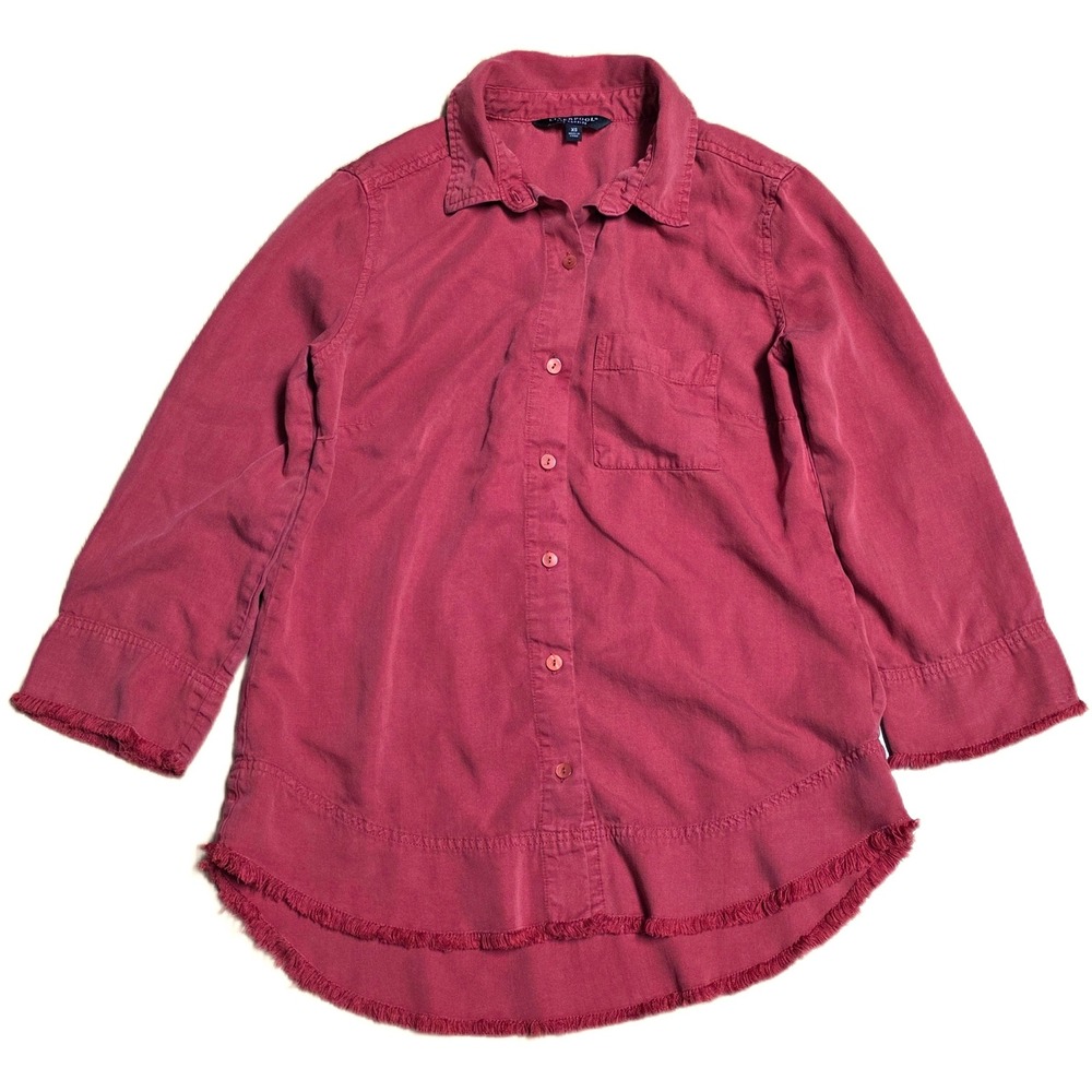 Liverpool Los Angeles Shirt‎ Blouse Women's Size XS Red Frayed Hem Button Up